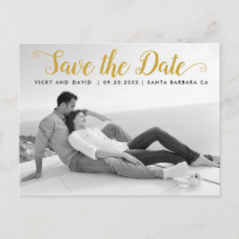 Cartão Postal Casamento com script de ouro moderno Salve a foto 