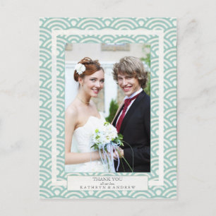 Cartão Postal Casamento com Seigaiha Japonês Obrigado/Foto Perso
