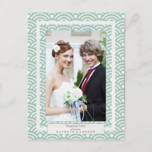 Cartão Postal Casamento com Seigaiha Japonês Obrigado/Foto Perso