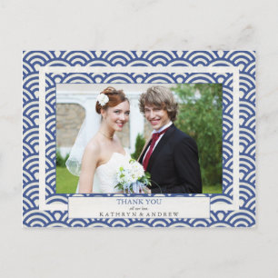 Cartão Postal Casamento com Seigaiha Japonês Obrigado/Foto Perso