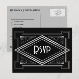 Cartão Postal Casamento com tema Art Déco Preto e Prata inspirad