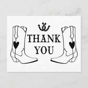 Cartão Postal Casamento Country de Bota de Cowboy com Agradecime