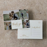 Cartão Postal Casamento da Colagem Fotográfica Rustic Dourada 4<br><div class="desc">Este obrigado de casamento de colagem do ouro 4, que você fez, é perfeito para um casamento no campo. O simples e moderno design de ouro e branco apresenta uma única caligrafia manuscrita branca com estilo de boho minimalista contemporâneo. Personalizável em qualquer cor. Mantenha o design mínimo e simplista, como...</div>