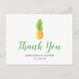 Cartão Postal Casamento de Abacaxi Aquarela Obrigado