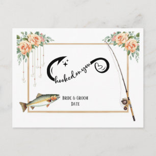 Cartão Postal Casamento de amante da pesca com vara e flores