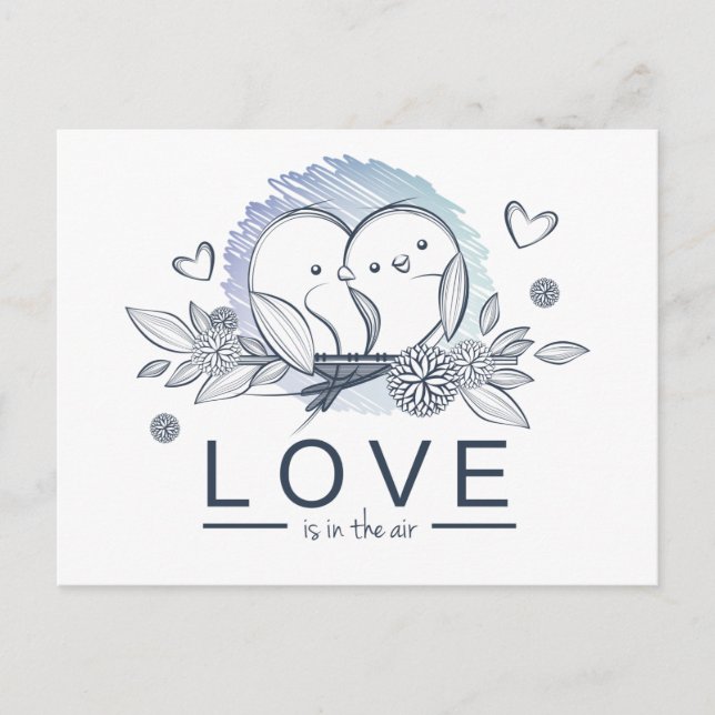 Cartão Postal Casamento de Amor Roxo de Lovebird (Frente)