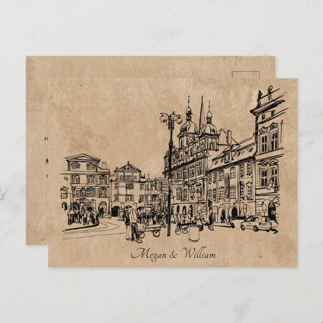 Cartão Postal Casamento de arquitetura Vintage (Frente/Verso)