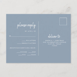 Cartão Postal Casamento de Azul Mínimo Dusty | RSVP de opções de