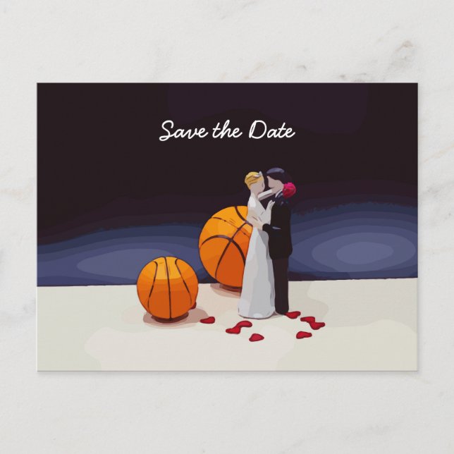 Cartão Postal Casamento de basquete Salve a data com noiva (Frente)