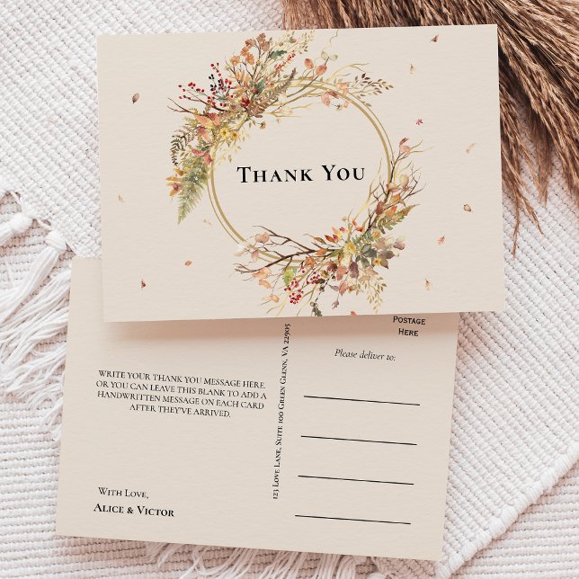 Cartão Postal Casamento De Beige Da Elegante Rustic Fall Obrigad (Criador carregado)