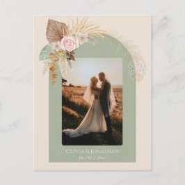 Cartão Postal Casamento de Beige Mint Rustic Boho Clássico Moder