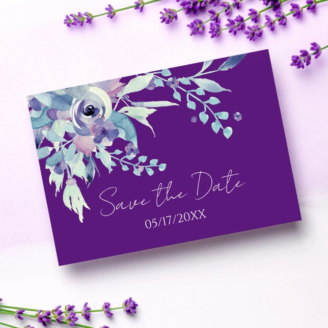 Cartão Postal Casamento De Boho Floral Roxo Moderno Salva A Data (Criador carregado)