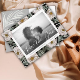 Cartão Postal Casamento de Boho Foto Floral Tropical Salve o Dia