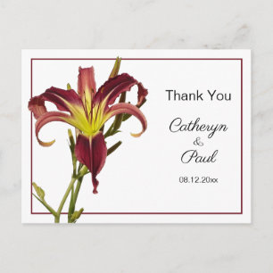 Cartão Postal Casamento de Borgonha e Aranha Amarela Daylily Obr