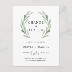 Cartão Postal Casamento de Branch de Olive Mude a Data