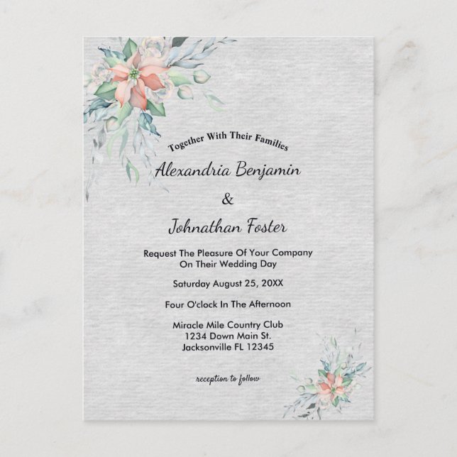 Cartão Postal Casamento de Buquê das Flores de Pêssego Elegante (Frente)