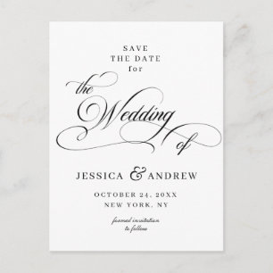 Cartão Postal Casamento de Caligrafia Elegante Salva o Cartão-Po