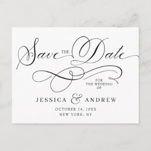 Cartão Postal Casamento de Caligrafia Elegante Salva o Cartão-Po