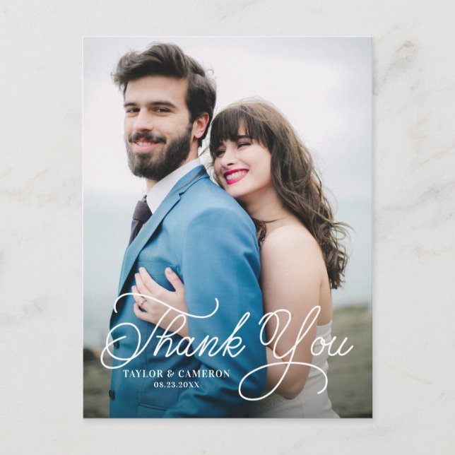 Cartão Postal Casamento de Caligrafia Manuscrita Obrigado II (Frente)