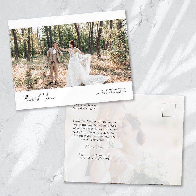 Cartão Postal Casamento de Caligrafia Minimalista 2 Obrigado (Criador carregado)