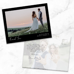 Cartão Postal Casamento de Caligrafia Minimalista - Obrigado