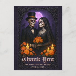 Cartão Postal Casamento de Casal de Crânio de Açúcar Gótico Obri