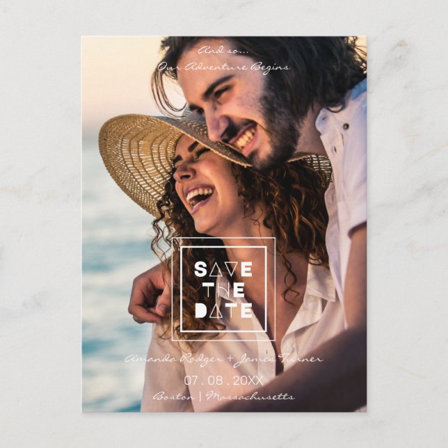 Cartão Postal Casamento de Casal Romântico de tendências minimal (Frente)