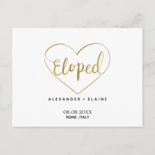 Cartão Postal Casamento de Casamento de Elopemento Dourado Moder