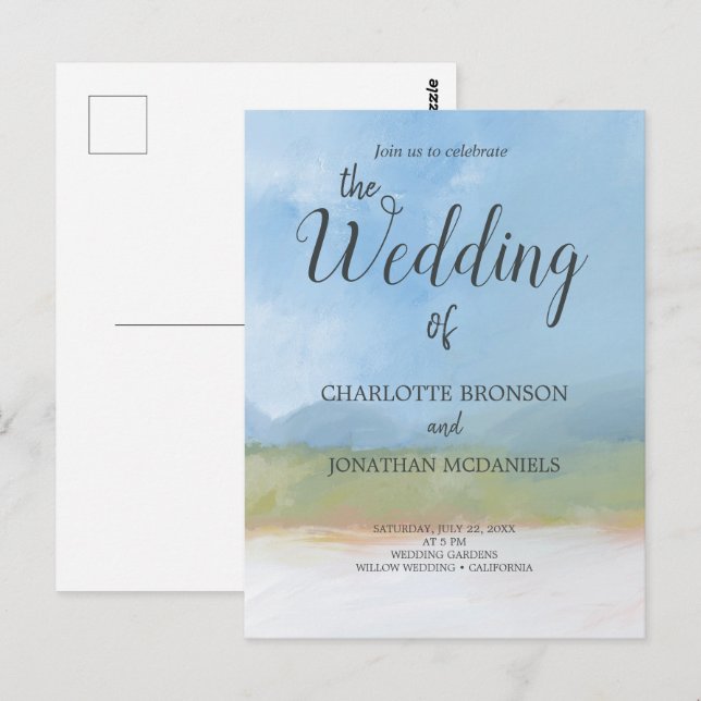 Cartão Postal Casamento de Céus Azuis com Paisagem Pintada (Frente/Verso)