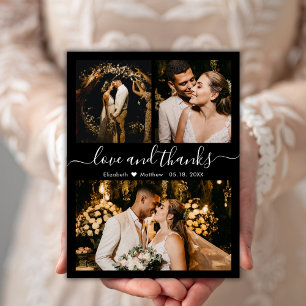 Cartão Postal Casamento de Colagem de Fotos 3 Preto e Branco Obr