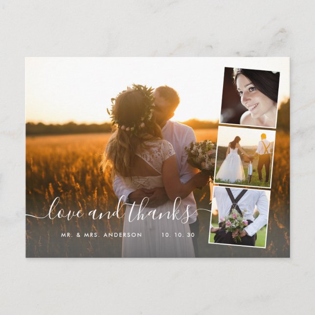 Cartão Postal Casamento de Colagem de Fotos do Elegante Script 4 (Frente)