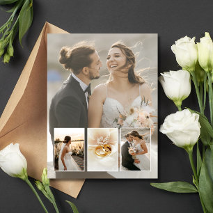 Cartão Postal Casamento de Colagem de Fotos Elegante 4 Obrigado