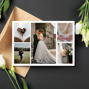 Cartão Postal Casamento de Colagem de Fotos Elegante Obrigado