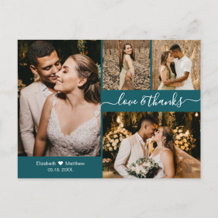 Cartão Postal Casamento de Colagem de Fotos Teais Moderno - Obri