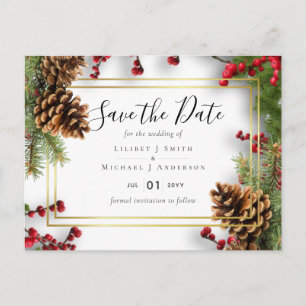 Cartão Postal Casamento de Cones de Pinheiro e Frutas Vermelhas