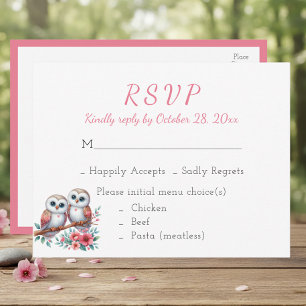 Cartão Postal Casamento de Coruja Rústico Boho Floresta RSVP