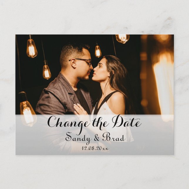Cartão Postal Casamento de Data de Alteração Personalizada de Fo (Frente)