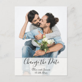 Cartão Postal Casamento de Data de Alteração Personalizada de Fo