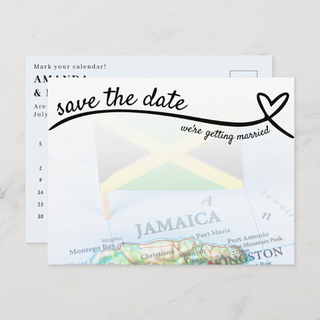 Cartão Postal Casamento de Destino em Jamaica Salve a Data (Frente/Verso)