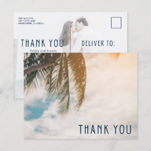 Cartão Postal Casamento de Destino em Praia Tropical Obrigado