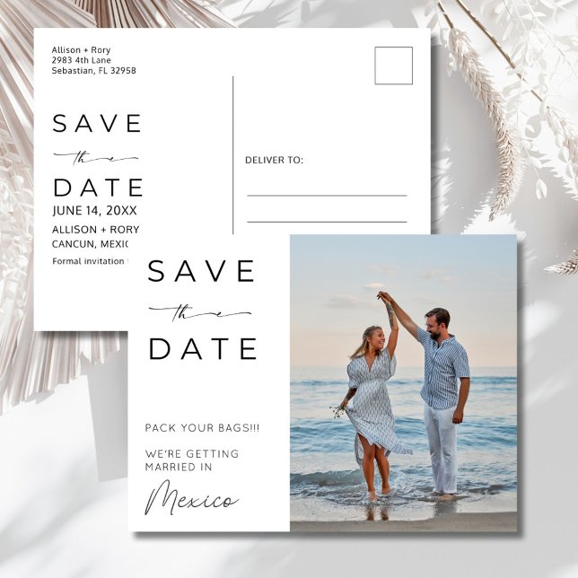 Cartão Postal Casamento de Destino na Praia no México Salve a Da (Mexico Beach Destination Wedding Save the Date Postcard)