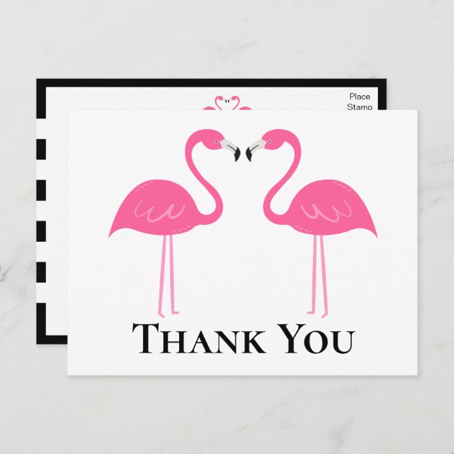 Cartão Postal Casamento de Flamingo, Rosa Negro de Praia Obrigad (Frente/Verso)