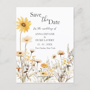 Cartão Postal Casamento de flor selvagem Salvar a data