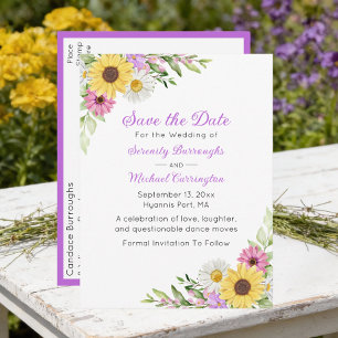 Cartão Postal Casamento de Flor Silvestre Salve a Data