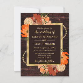 Cartão Postal Casamento de Flores de Outono Laranja Queimado Rús