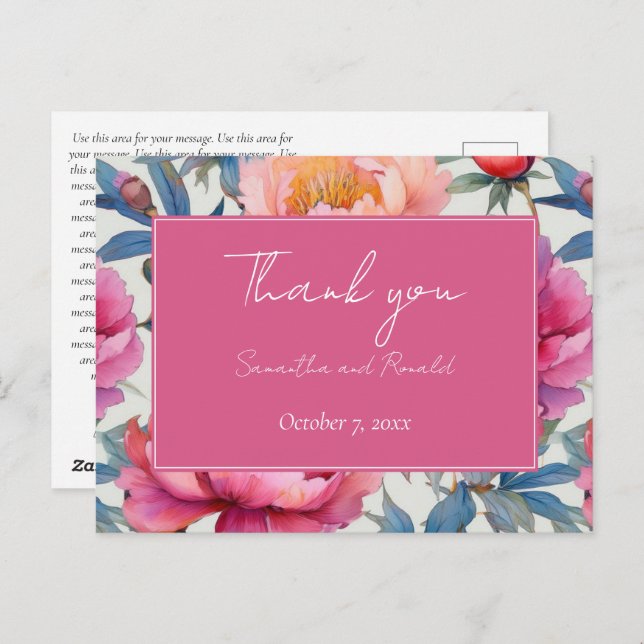 Cartão Postal Casamento de Flores de Pedra de Aquarela Elegante  (Frente/Verso)