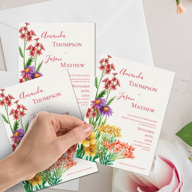 Cartão Postal Casamento de Flores Selvagens Laranja bonito Púrpu (Criador carregado)