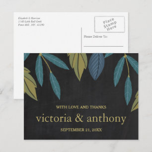 Cartão Postal Casamento de Folha Chalkboard Obrigado