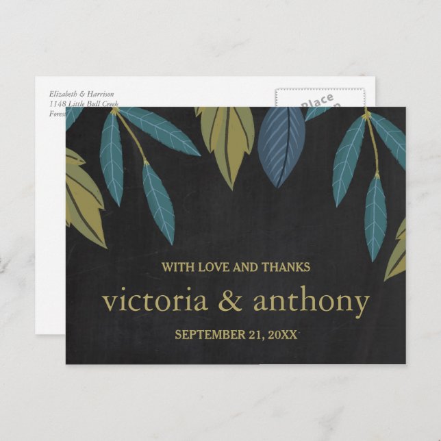 Cartão Postal Casamento de Folha Chalkboard Obrigado (Frente/Verso)