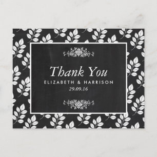 Cartão Postal Casamento De Folha Floral Chalkboard Obrigado